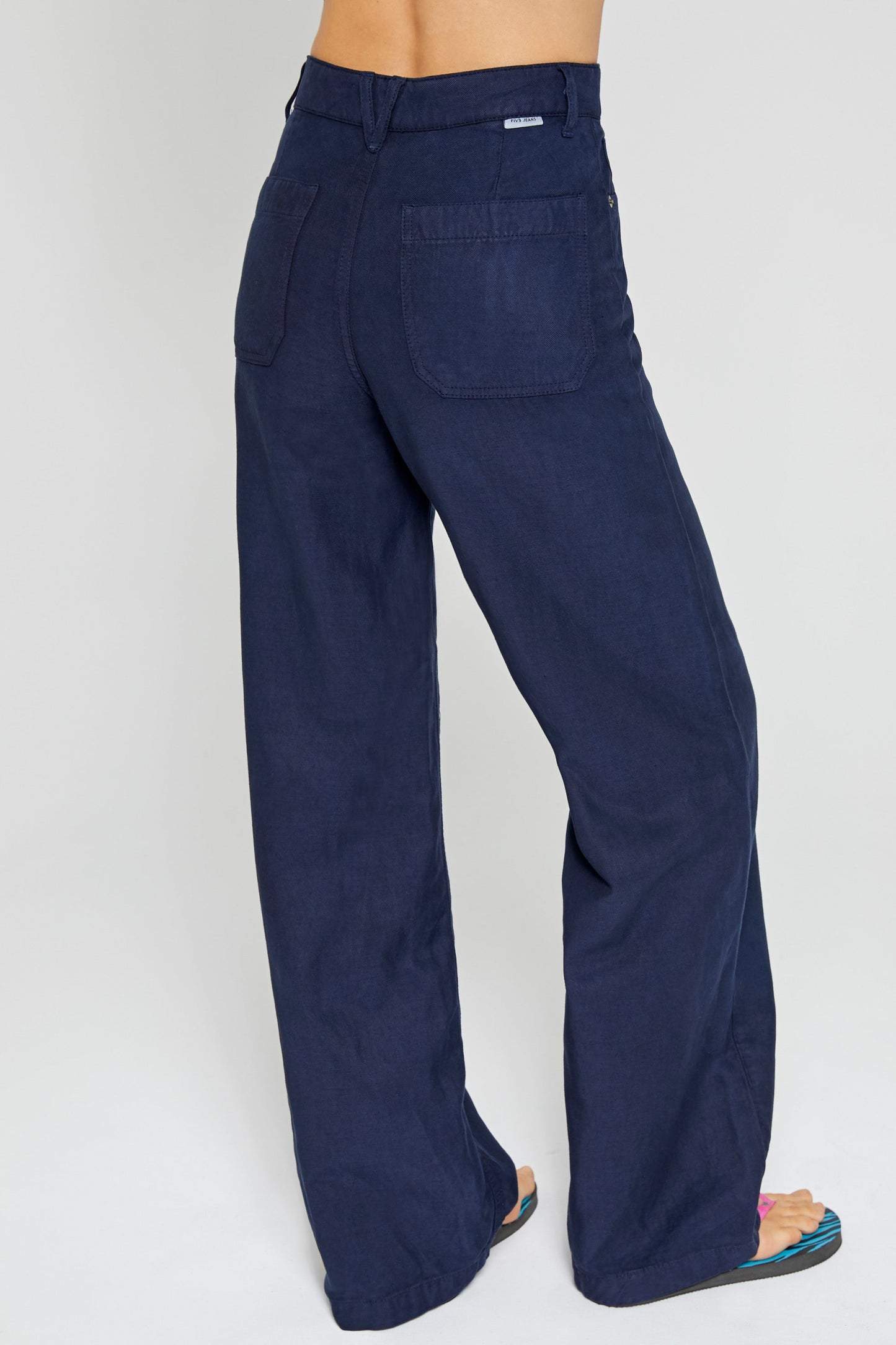 FIVE | Wide-Leg Navy Cotton Trousers - High-Rise Silhouette