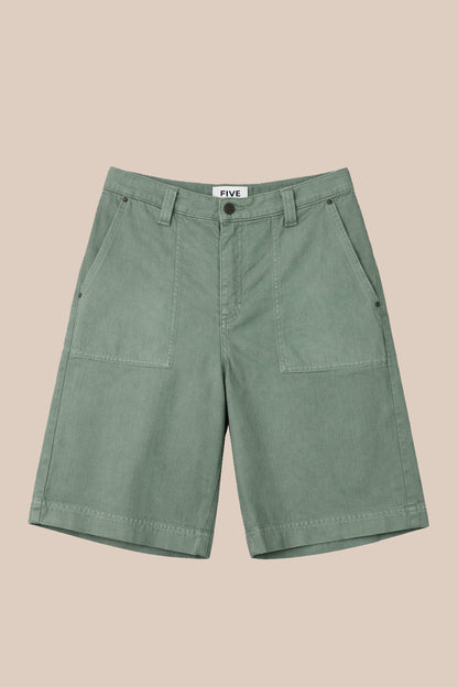 FIVE | Kaki Cotton Utility Shorts - Straight Cut