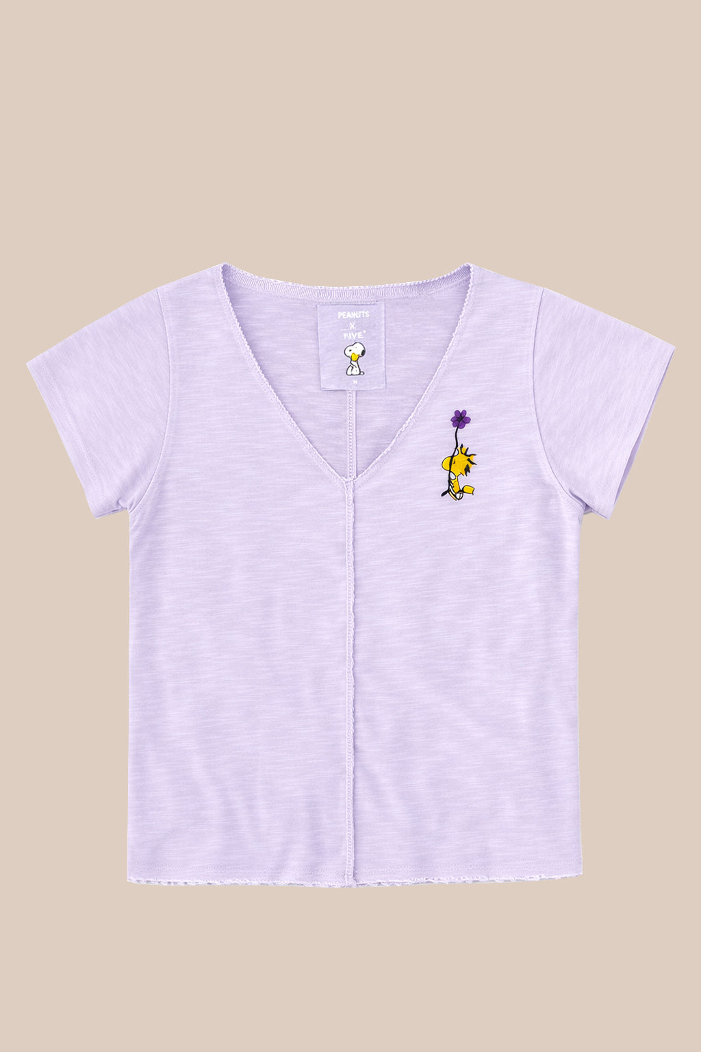 FIVE | Peanuts® Woodstock Flower T-Shirt - Raw Hem V-Neck