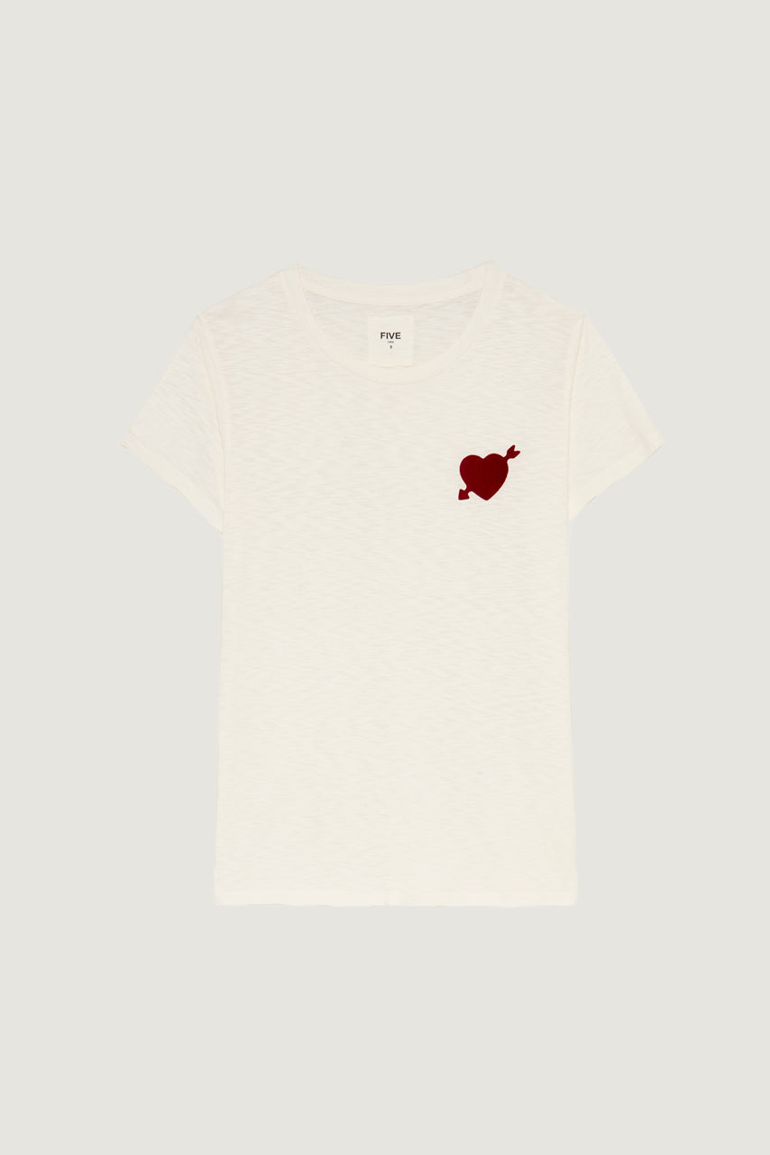 FIVE | Graphic Heart T-shirt in Ricotta Beige