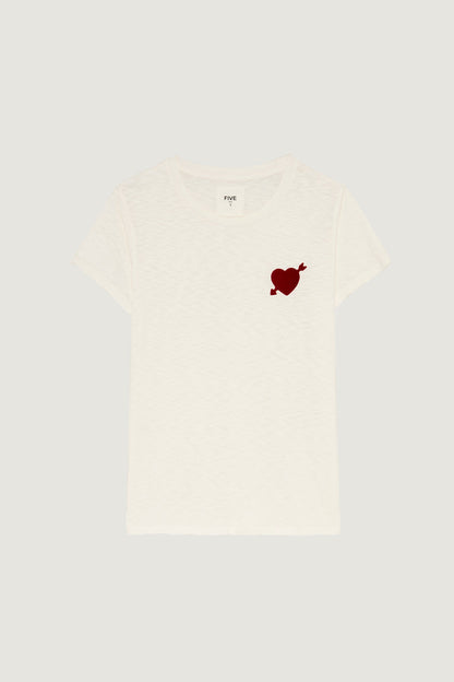 FIVE | Graphic Heart T-shirt in Ricotta Beige