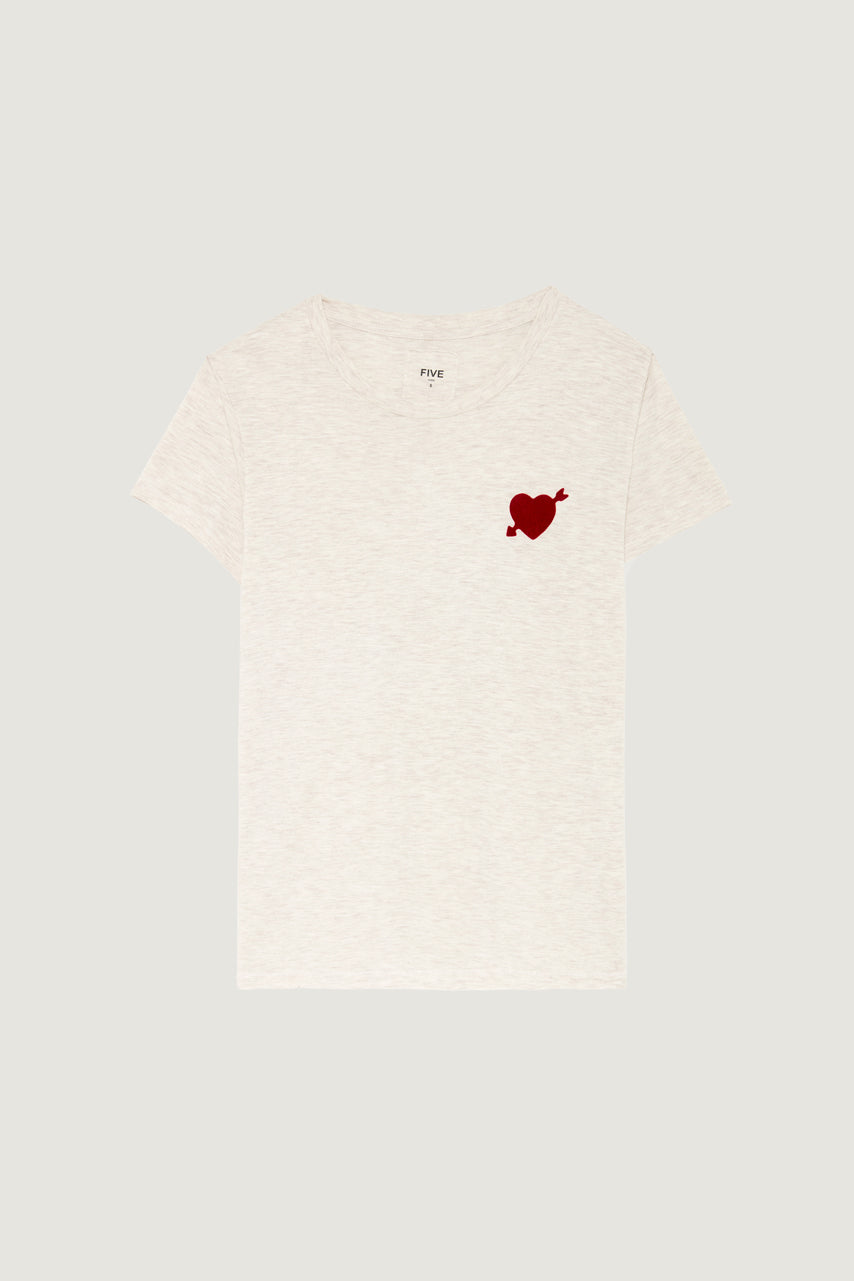 FIVE | Graphic Heart T-shirt in Ricotta Beige