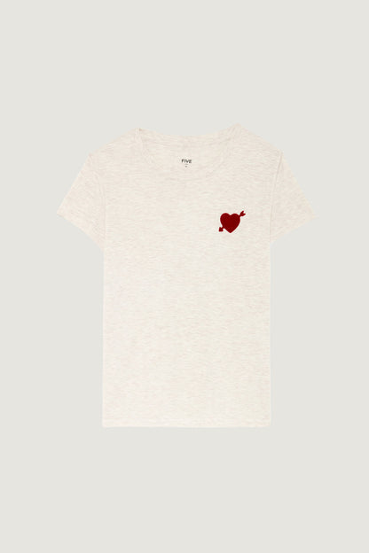 FIVE | Graphic Heart T-shirt in Ricotta Beige