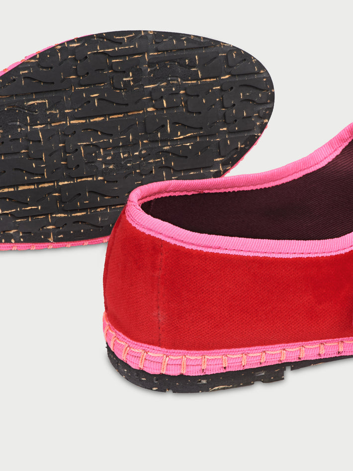 Flabelus | Ballerina Aurelie - Velvet Mary Jane with Pink Piping Red