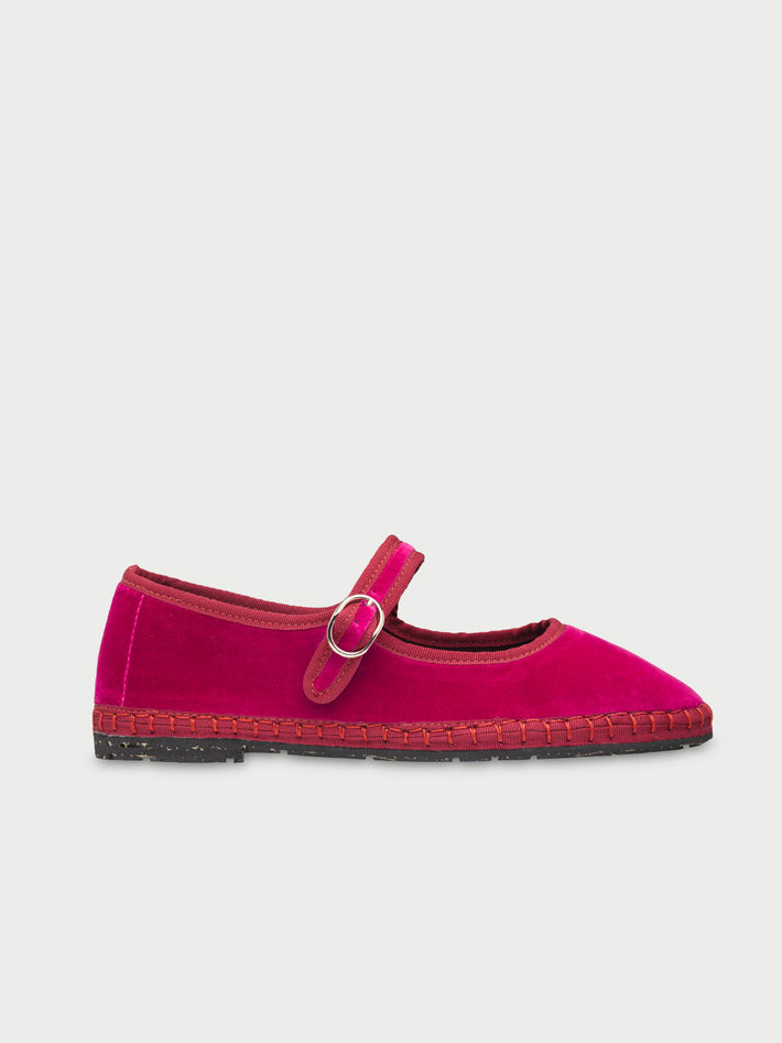 Flabelus | Ballerina Pip - Velvet Mary Jane with Orange Piping Fuchsia