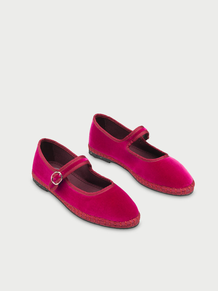 Flabelus | Ballerina Pip - Velvet Mary Jane with Orange Piping Fuchsia