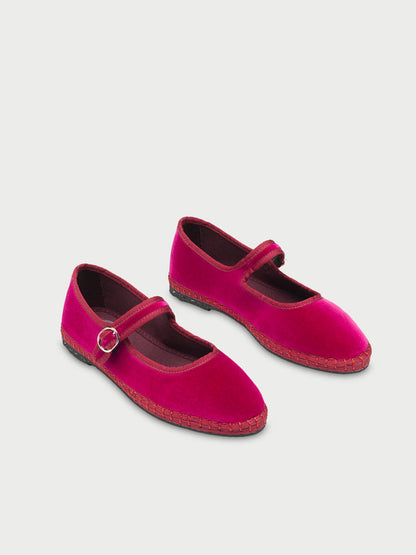 Flabelus | Ballerina Pip - Velvet Mary Jane with Orange Piping Fuchsia