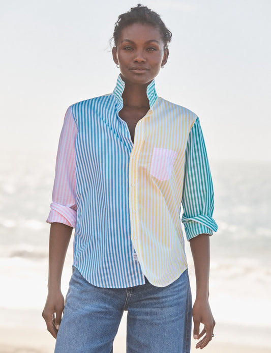 Frank and Eileen | Cotton Poplin Blouse - Mint Leaf Colorblock-Stripe