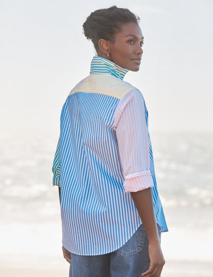 Frank and Eileen | Cotton Poplin Blouse - Mint Leaf Colorblock-Stripe