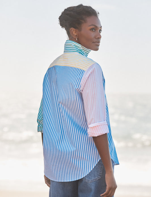 Frank and Eileen | Cotton Poplin Blouse - Mint Leaf Colorblock-Stripe