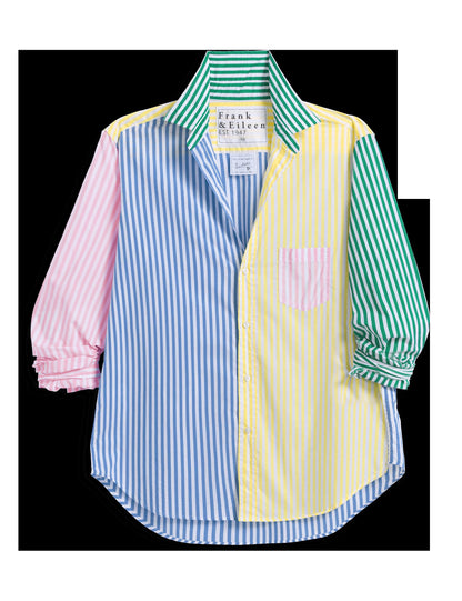 Frank and Eileen | Cotton Poplin Blouse - Mint Leaf Colorblock-Stripe
