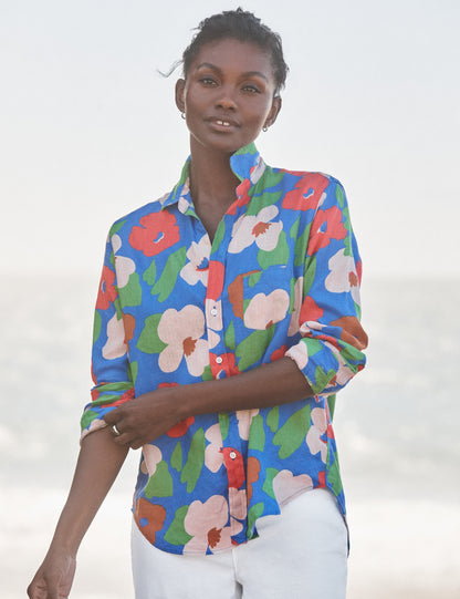 Frank and Eileen | Women's Button-Down Linen Shirt - Bright-Blue-Floral