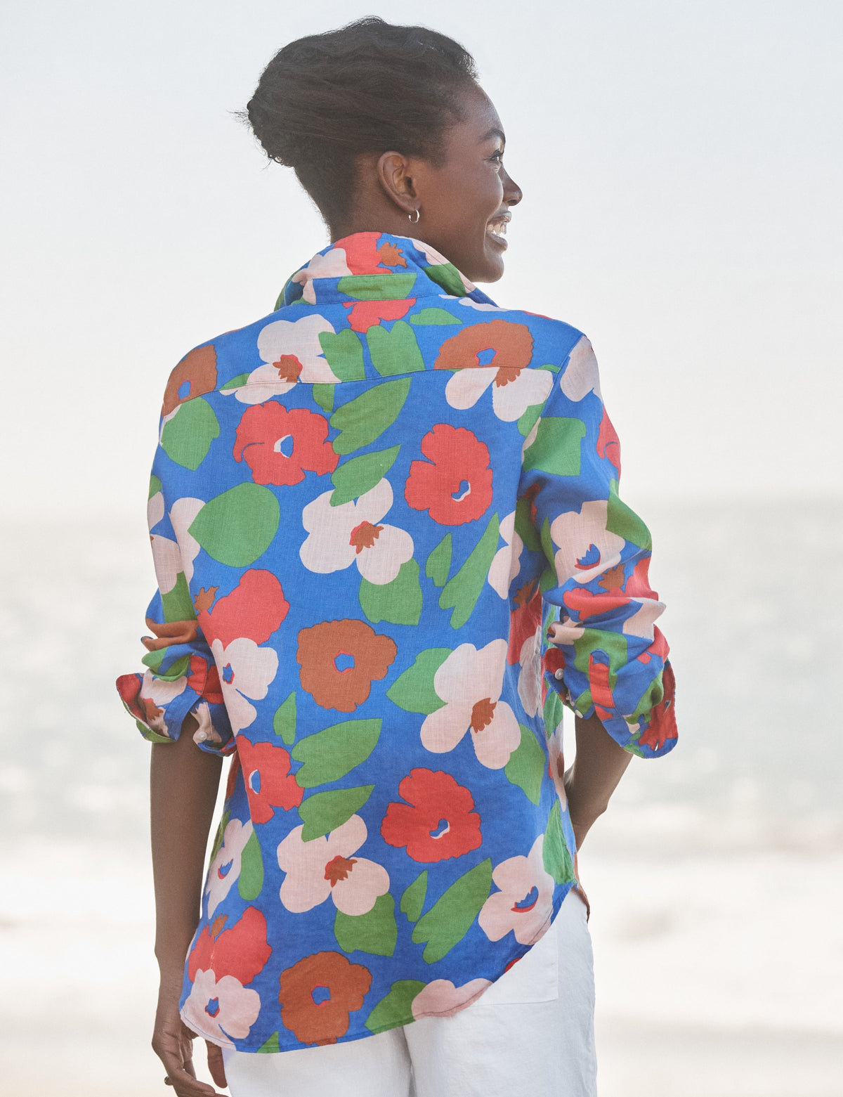 Frank and Eileen | Women's Button-Down Linen Shirt - Bright-Blue-Floral