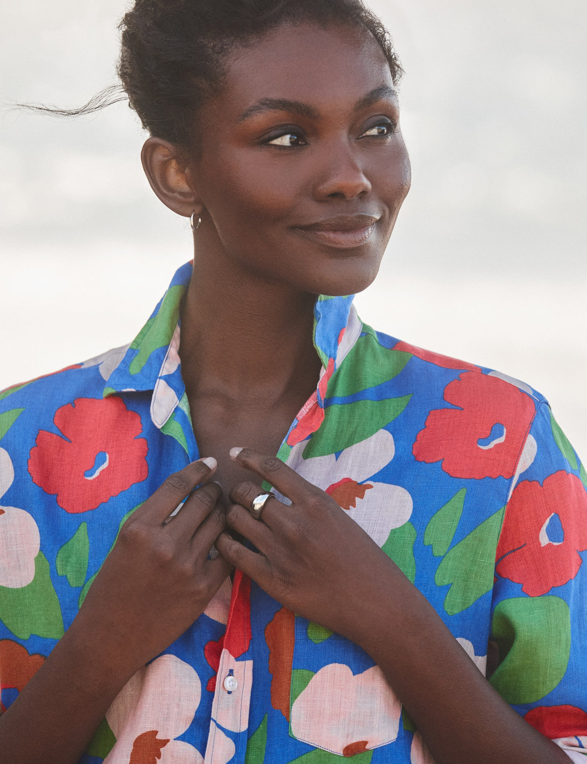 Frank and Eileen | Women's Button-Down Linen Shirt - Bright-Blue-Floral