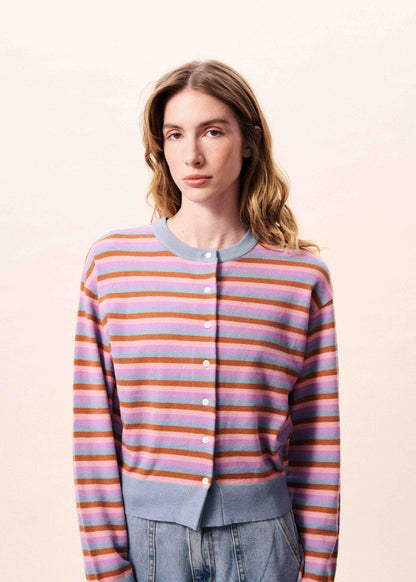 FRNCH | Adria Striped Cardigan in Bleu-Clair
