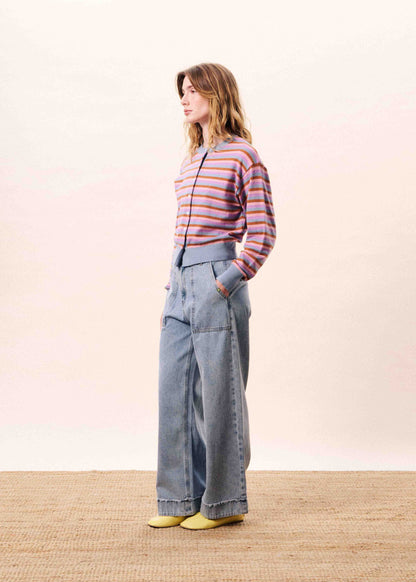 FRNCH | Adria Striped Cardigan in Bleu-Clair