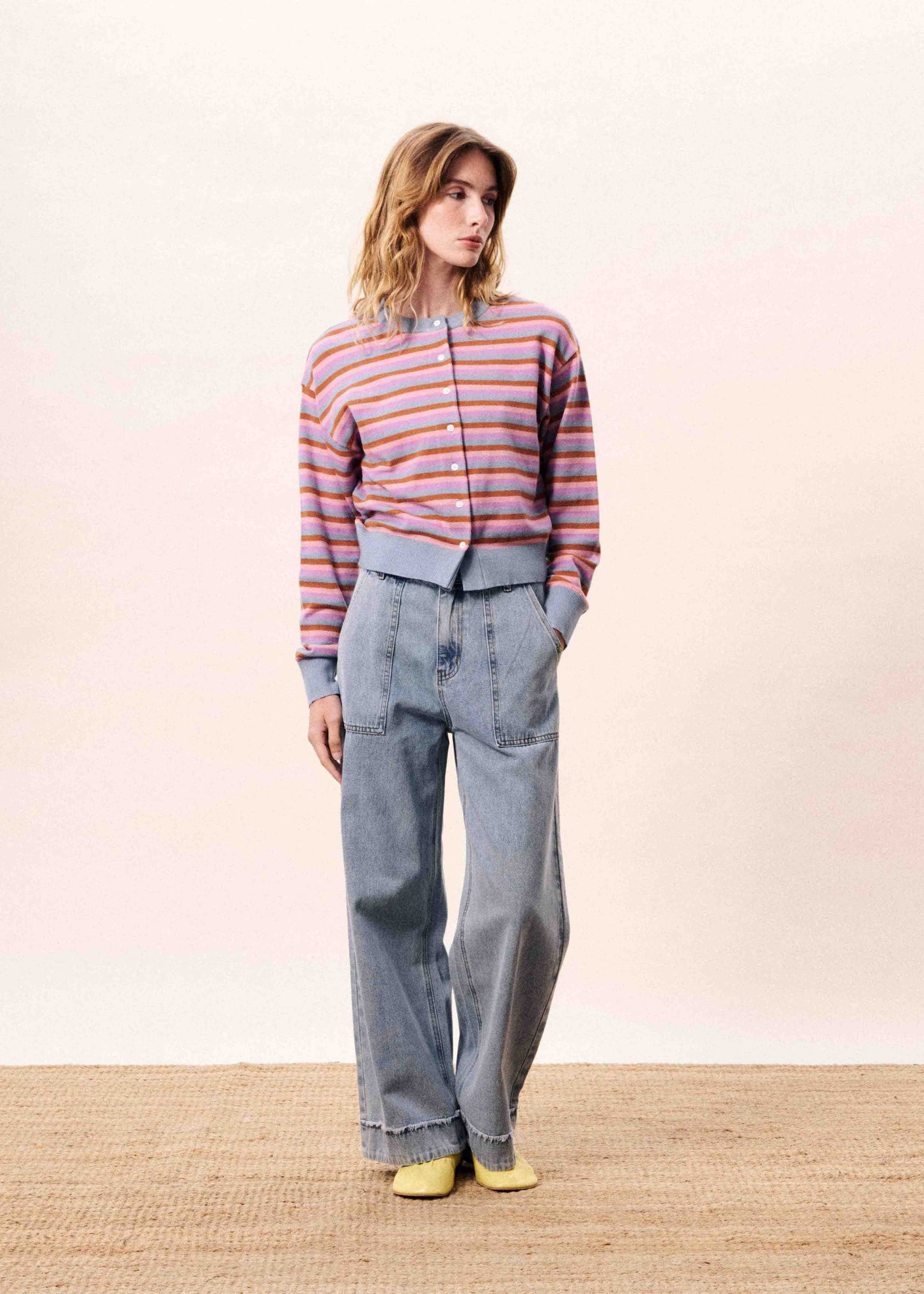 FRNCH | Adria Striped Cardigan in Bleu-Clair