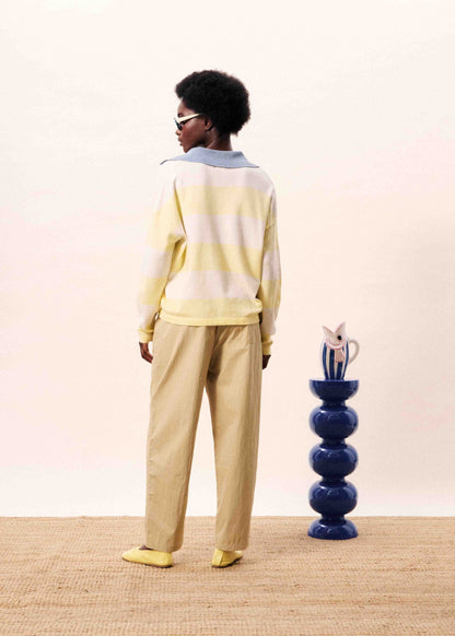 FRNCH | Striped Polo Sweater - Open Collar Knit
