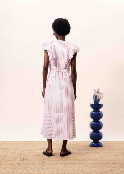 FRNCH | Lagoinha Blanc Striped Dress - Ruffled Sleeves
