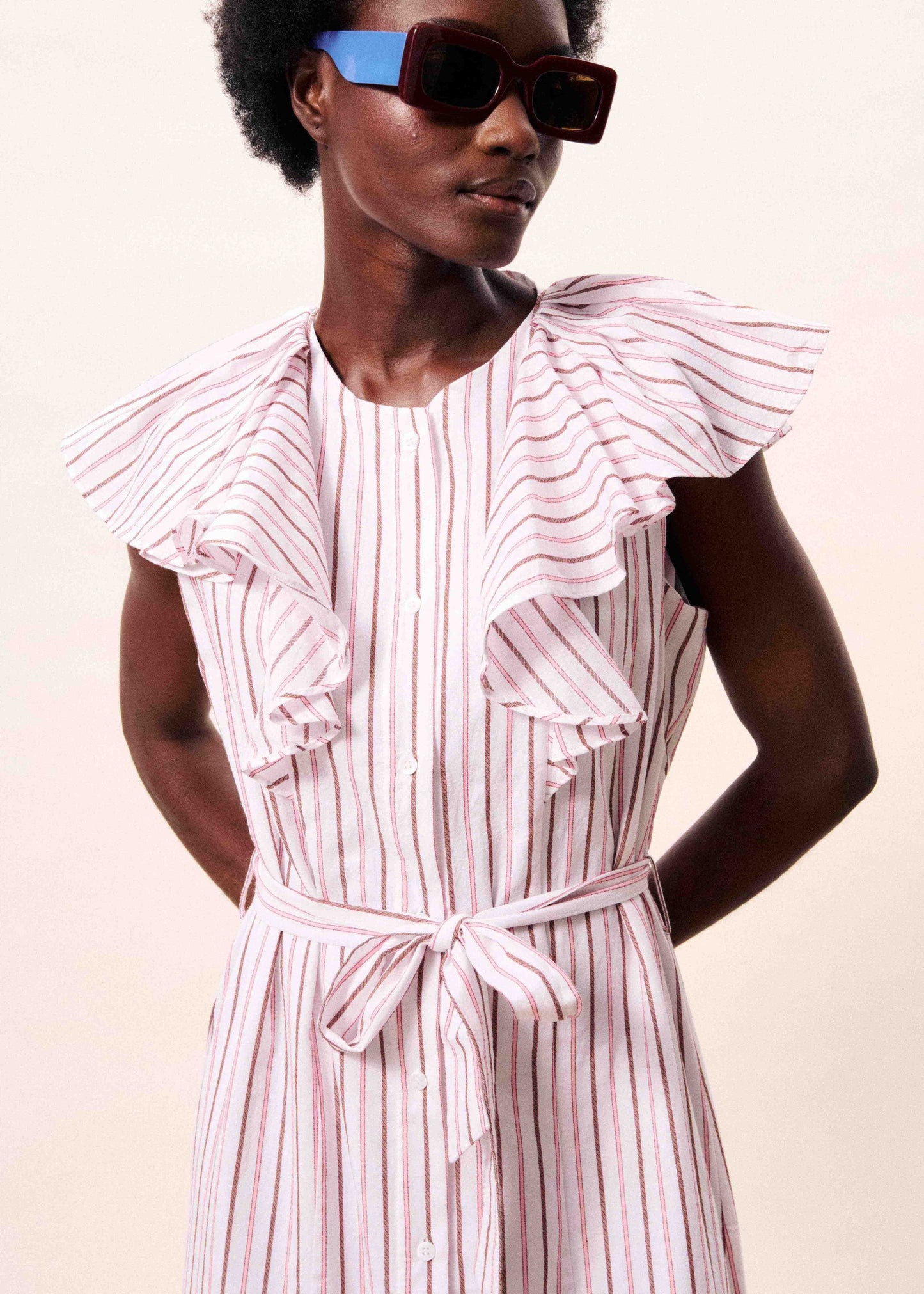 FRNCH | Lagoinha Blanc Striped Dress - Ruffled Sleeves