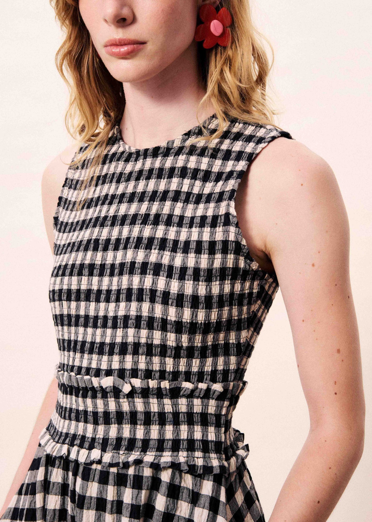 FRNCH | Saquarema Check Midi Dress - Smocked Waist