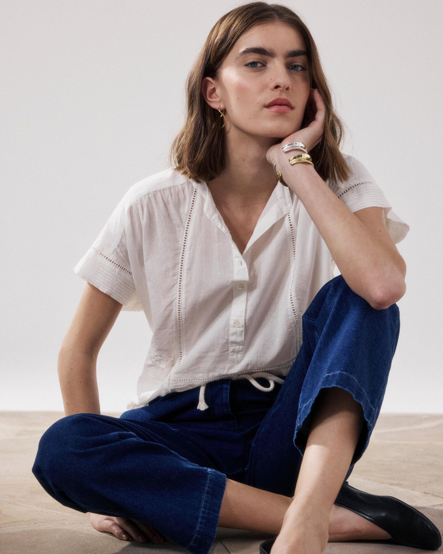 HARTFORD | Sculpted Puff-Sleeve Cady Blouse - Ecru