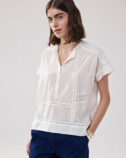 HARTFORD | Sculpted Puff-Sleeve Cady Blouse - Ecru