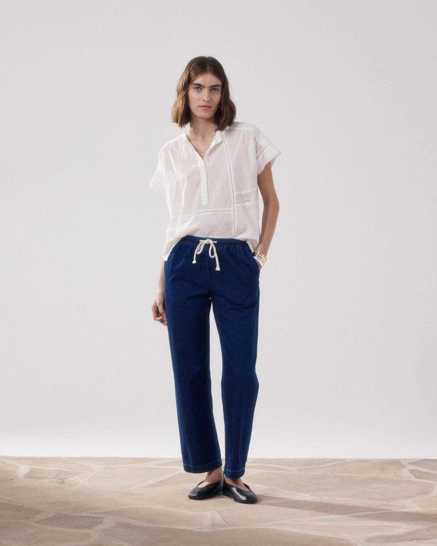 HARTFORD | Sculpted Puff-Sleeve Cady Blouse - Ecru