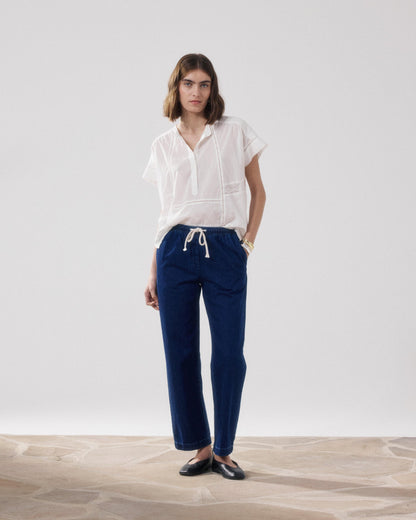 HARTFORD | Sculpted Puff-Sleeve Cady Blouse - Ecru