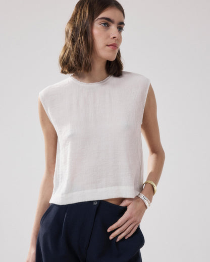 HARTFORD | Howi Round-Neck Sleeveless Blouse - Stone
