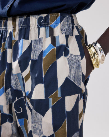 Hartford | Palerme Wide-Leg 7/8th Pant - Elastic Waist Natural-Blue-Khak 01-Natural-Blue-Khak