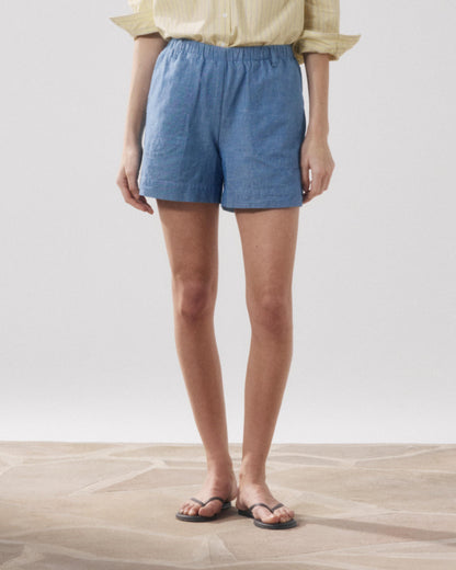 Hartford | Stefi High-Waisted Elastic Waist Shorts - Medium Blue