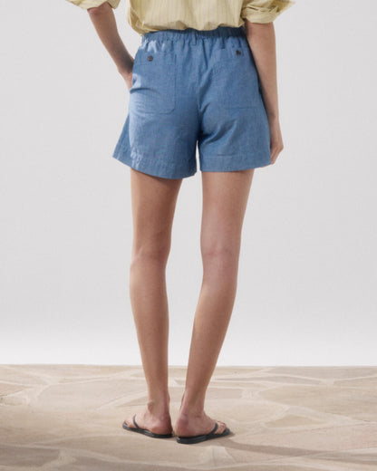 Hartford | Stefi High-Waisted Elastic Waist Shorts - Medium Blue