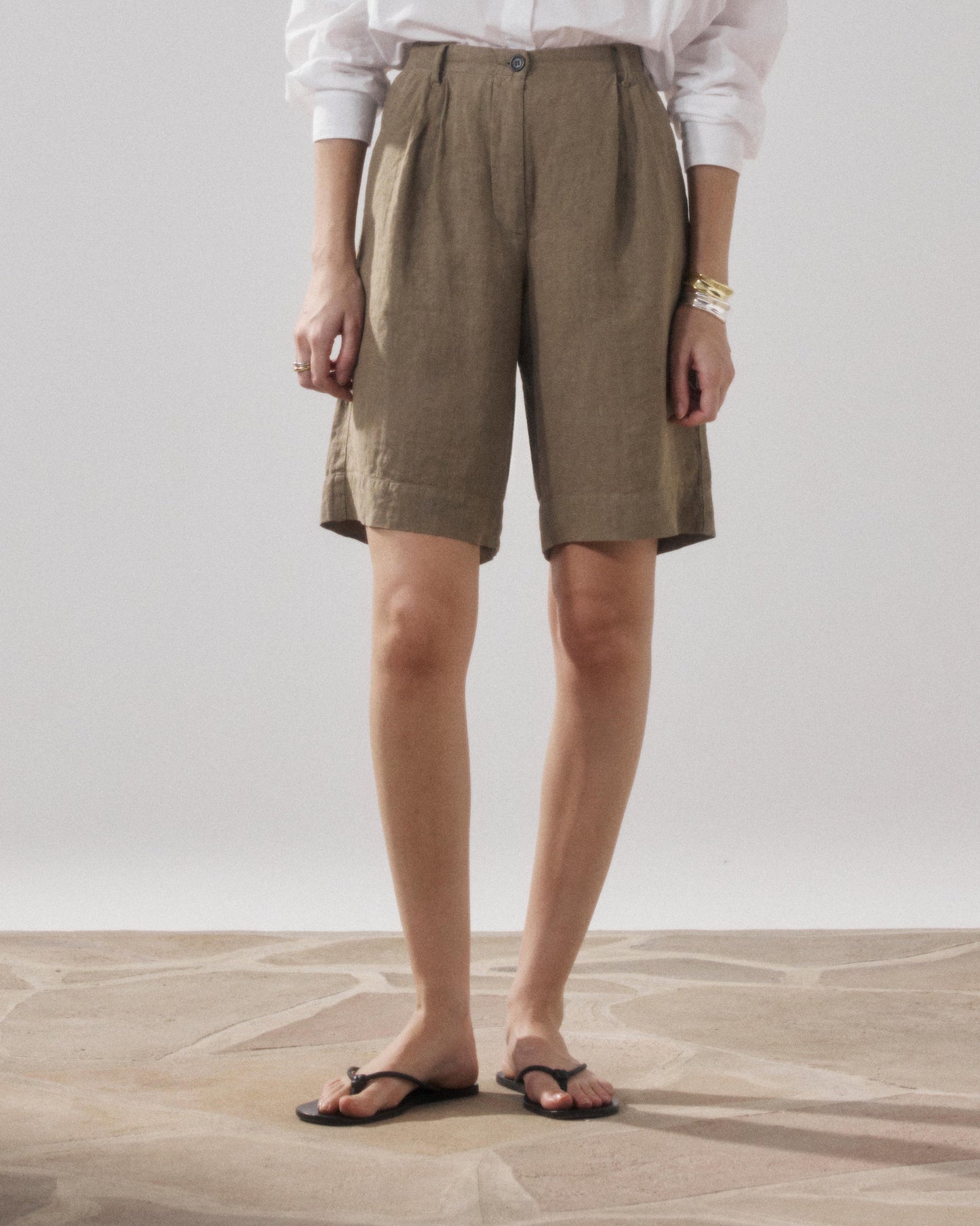 Hartford | Linen Bermuda Shorts - Flat Front with Elastic Waist