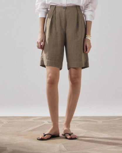 Hartford | Linen Bermuda Shorts - Flat Front with Elastic Waist