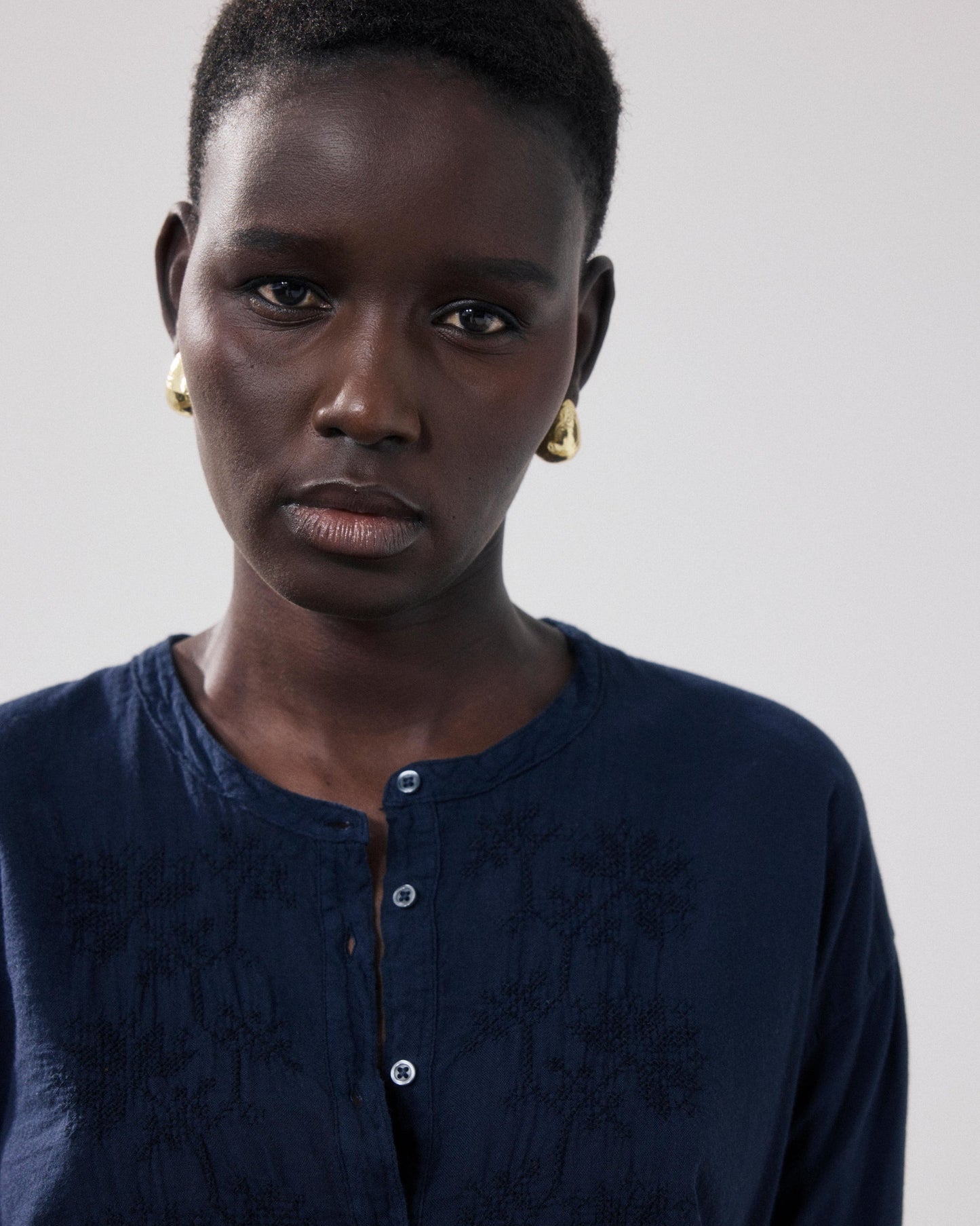 HARTFORD | Bi-Fabric Cotton Blouse with Half-Button Placket