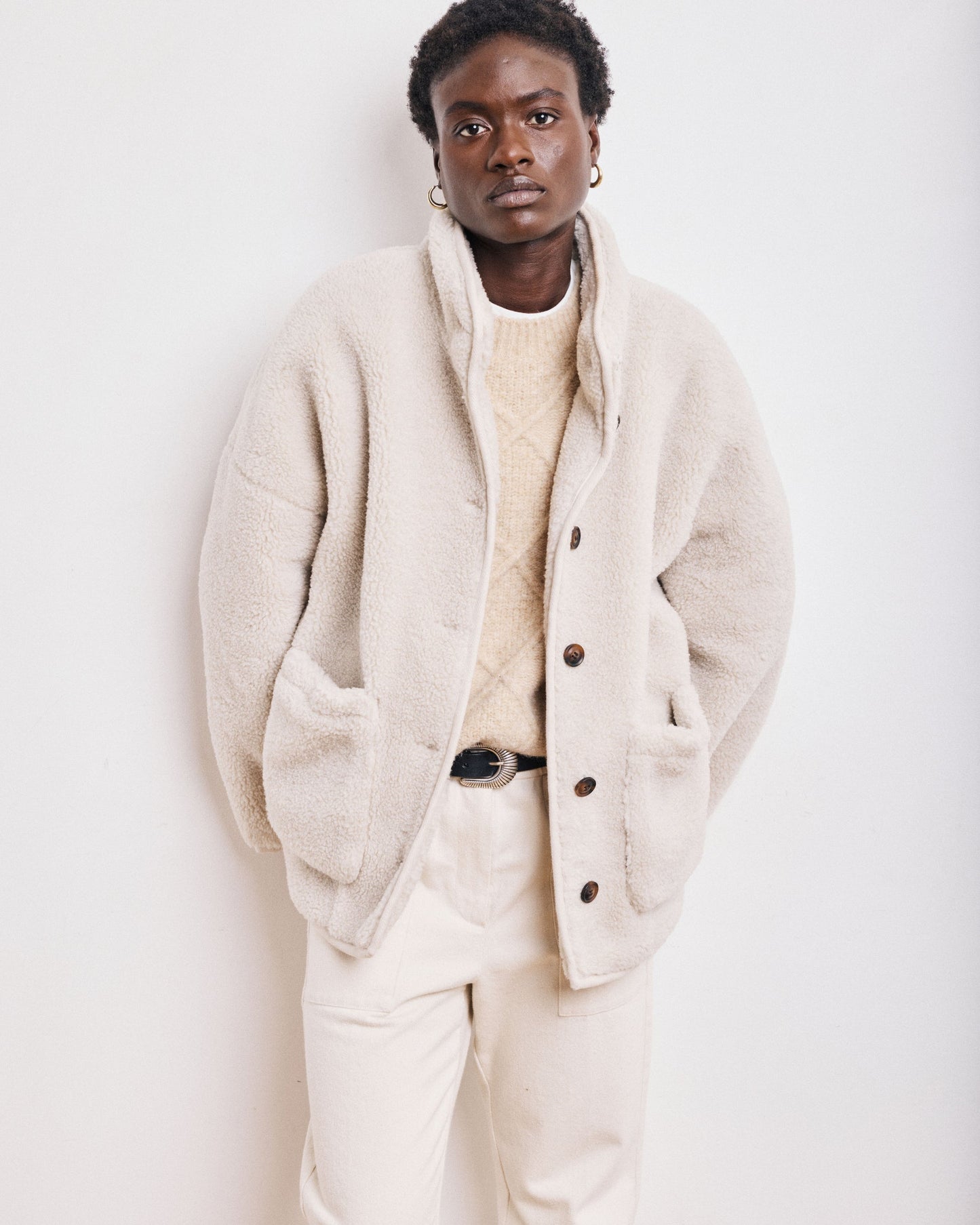 Hartford | Vanille Sherpa Coat - Leopard Lining Natural 01-Natural