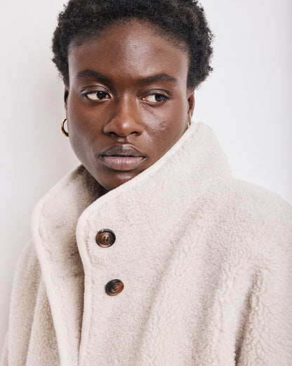 Hartford | Vanille Sherpa Coat - Leopard Lining Natural 01-Natural