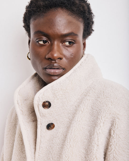 Hartford | Vanille Sherpa Coat - Leopard Lining Natural