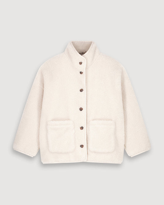 Hartford | Vanille Sherpa Coat - Leopard Lining Natural