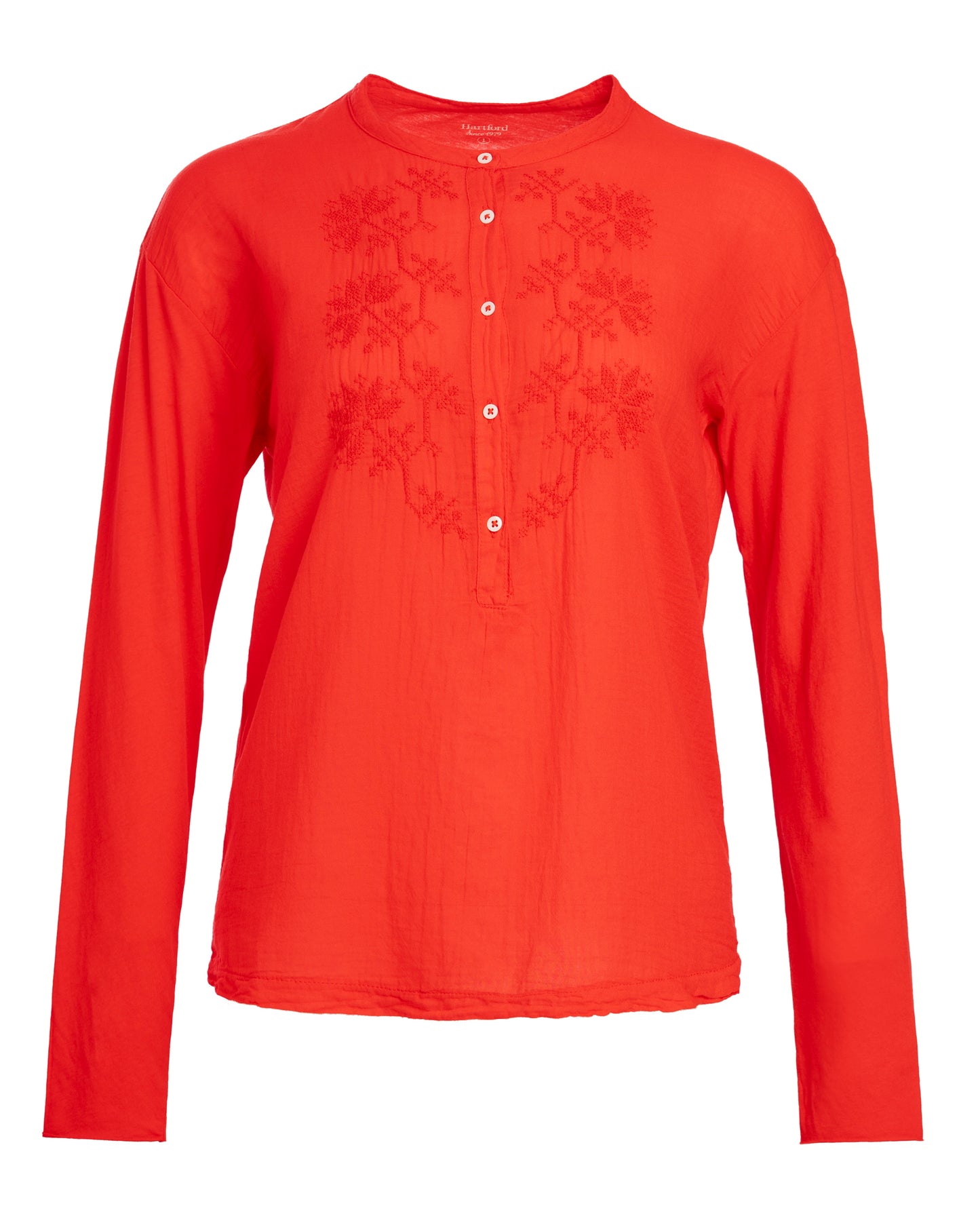 Hartford | Embroidered Cotton Blouse with Half-Button Placket
