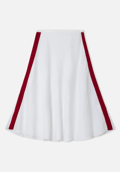 DR Bloom | Croquet Linen Skirt - White with Burgundy Stripes
