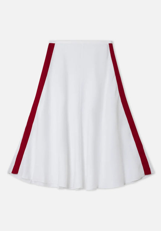 DR Bloom | Croquet Linen Skirt - White with Burgundy Stripes