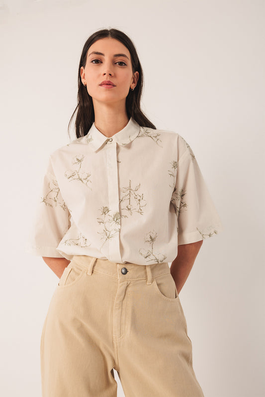 Printed Poplin Shirt Ad100 Khaki