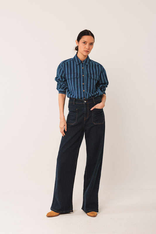 Striped Cotton Shirt Ad132 Indigo