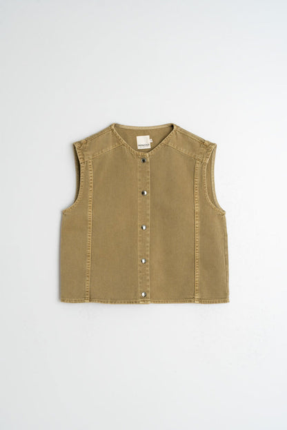 Boxy Twill Vest Bb306 Oliva