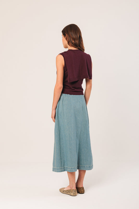 Pleated Denim Skirt Dd253 Super-Stone