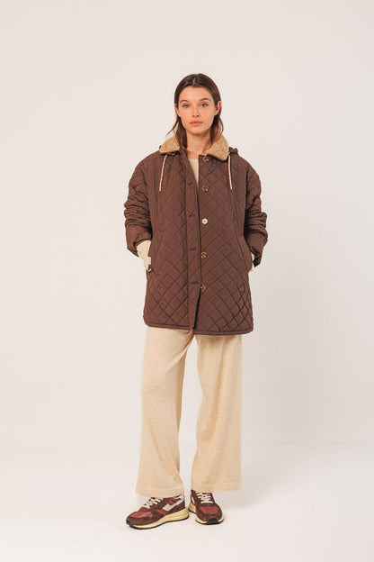 Quilted Hooded Coat Gf681 Chocolate