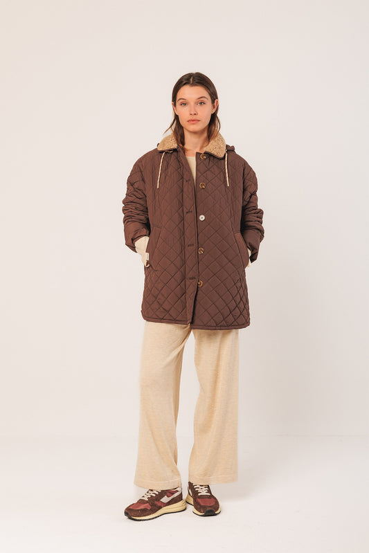 Quilted Hooded Coat Gf681 Chocolate
