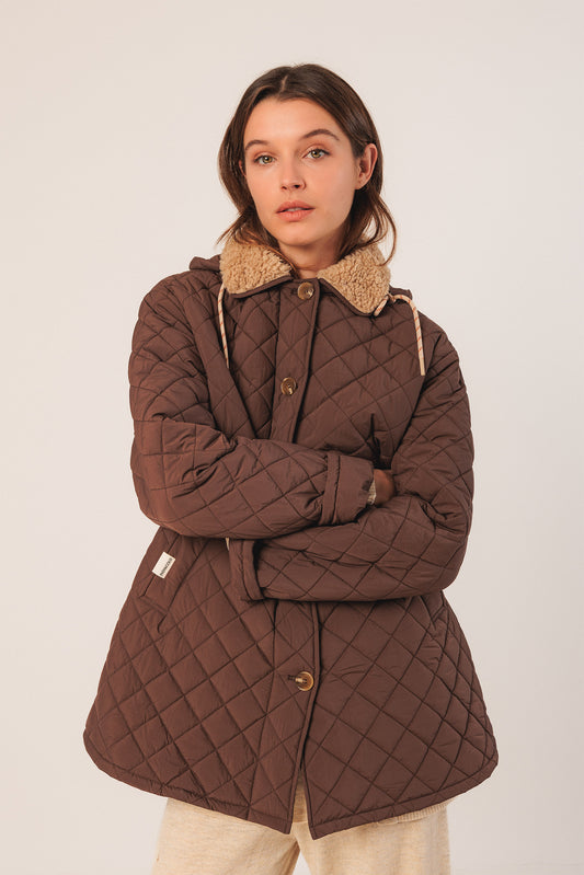 Quilted Hooded Coat Gf681 Chocolate